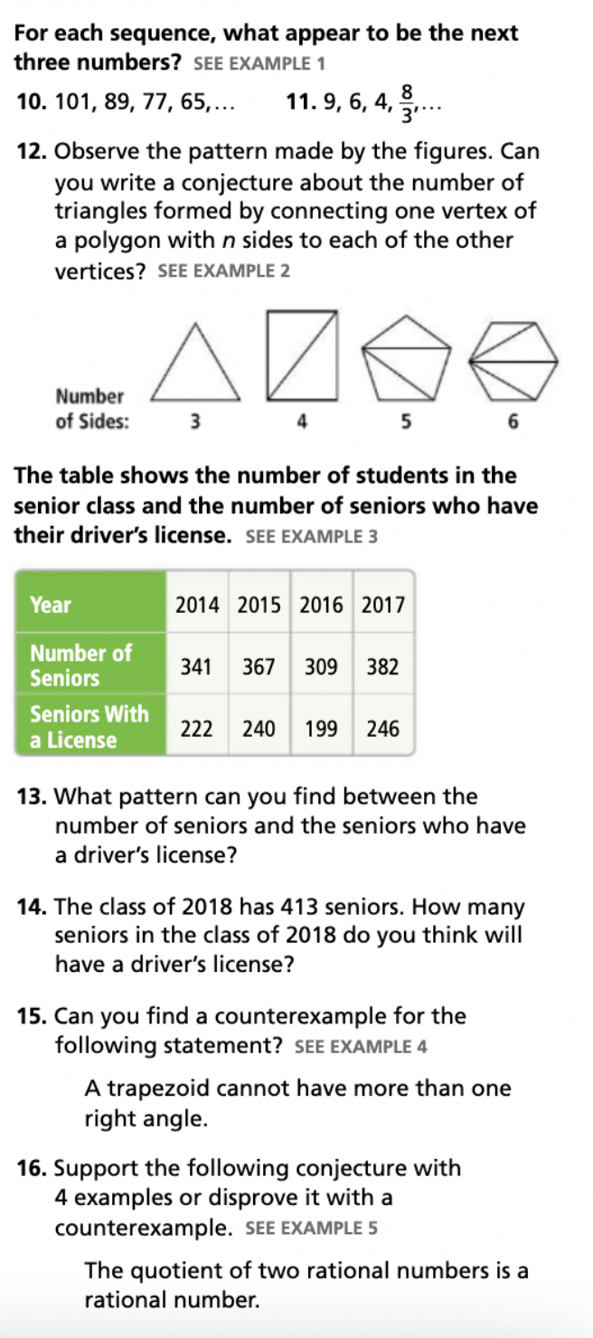 For each sequence, what appear to be the next