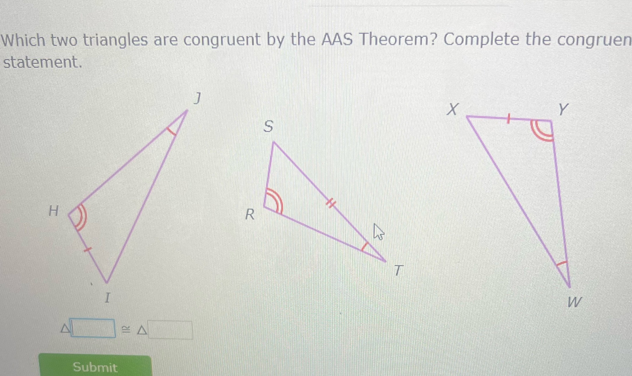 Which two triangles are congruent by the AAS