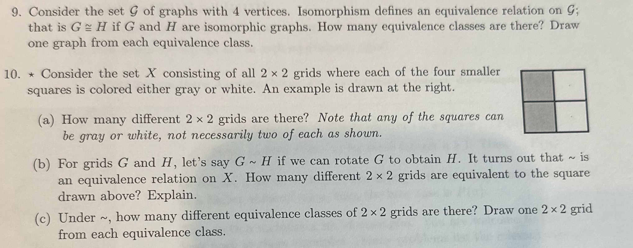 9. Consider the set G of graphs with 4 vertices.