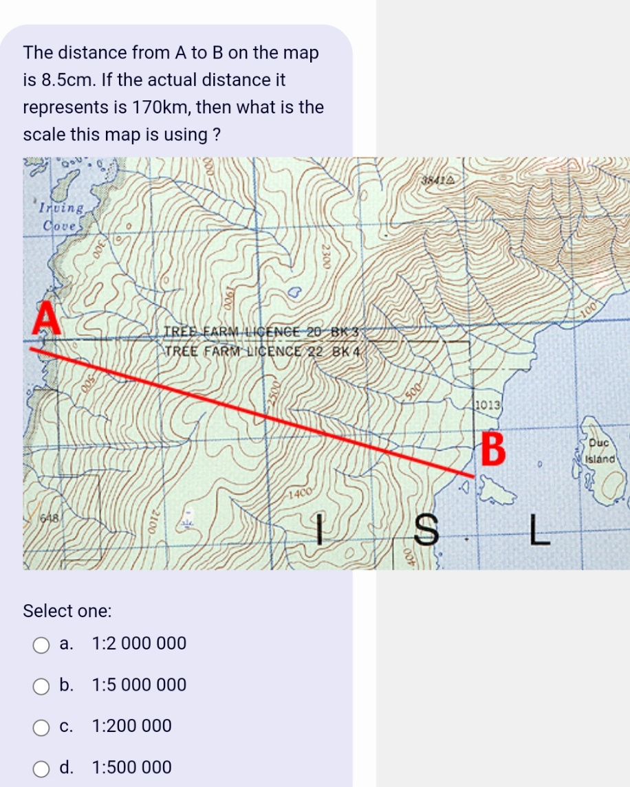 which is it The distance from A to B on the map
