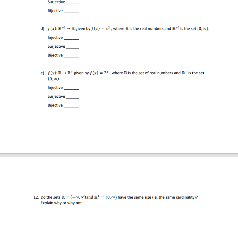 11. Given each of the following functions,