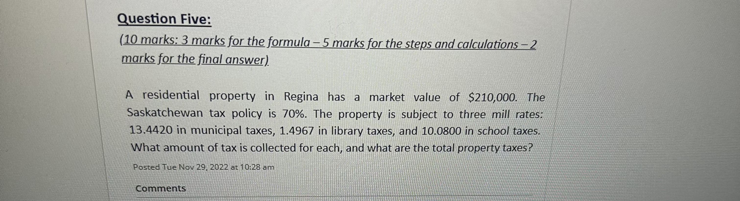 Question Five: (10 marks: 3 marks for the formula