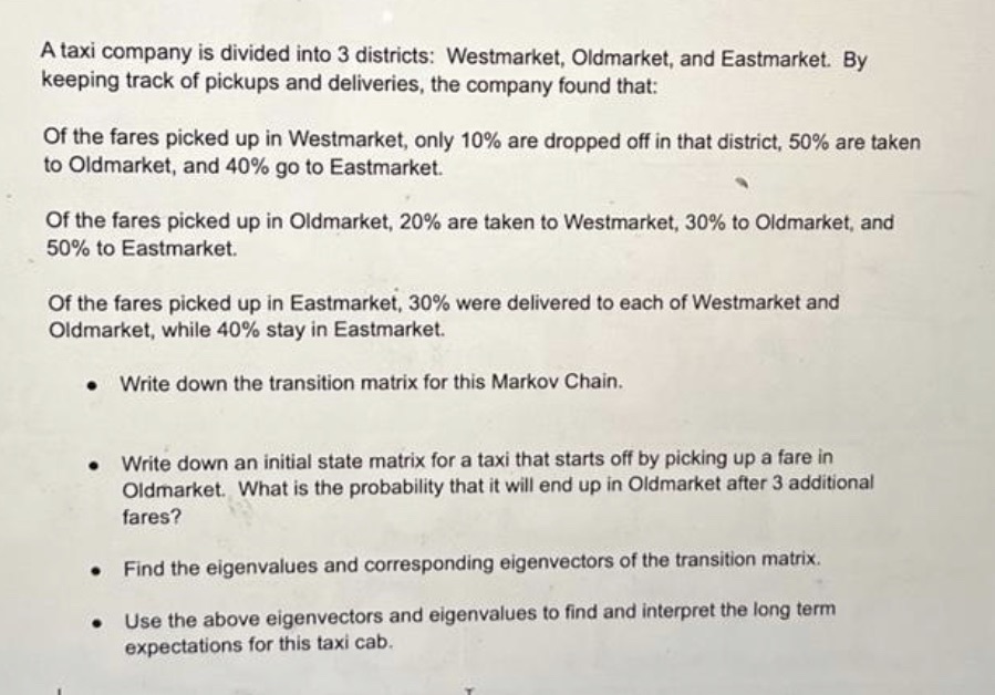 A taxi company is divided into 3 districts: