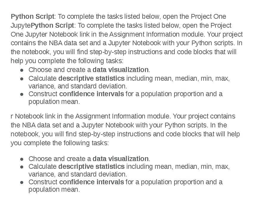 Python Script: To complete the tasks listed