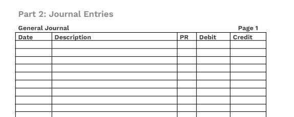 Part 2: Journal Entries General Journal Page 1
