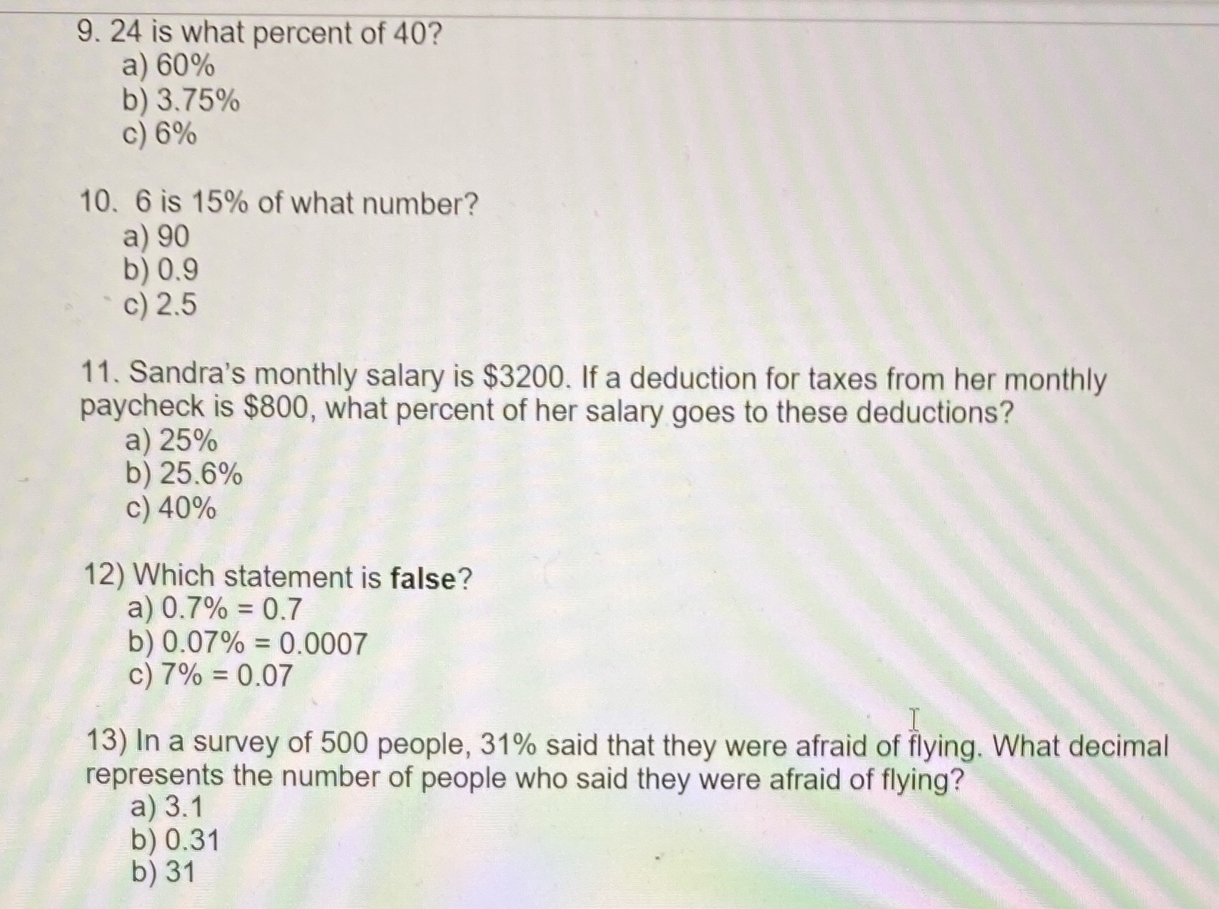 Please help with questions 9-13 9. 24 is what