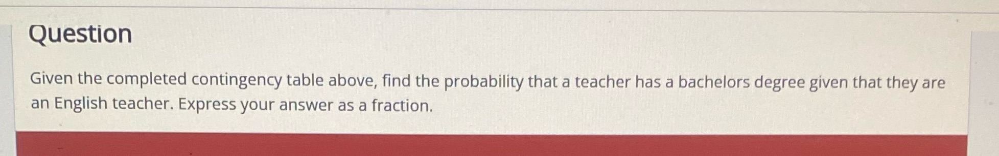 Question Given the completed contingency table