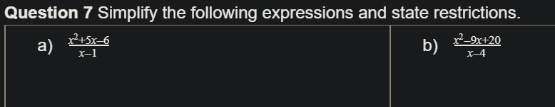 Need help simplifying and stating restrictions of