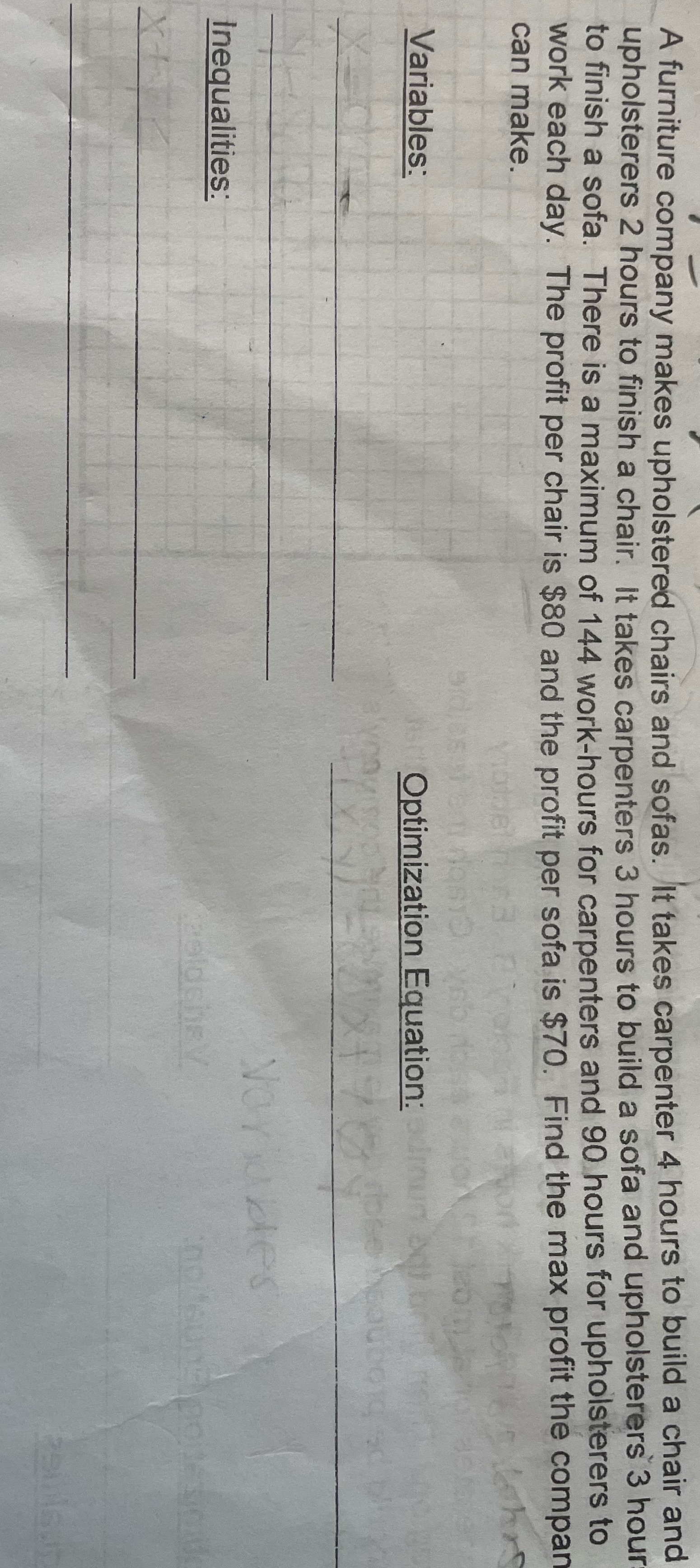 Need help please A furniture company makes