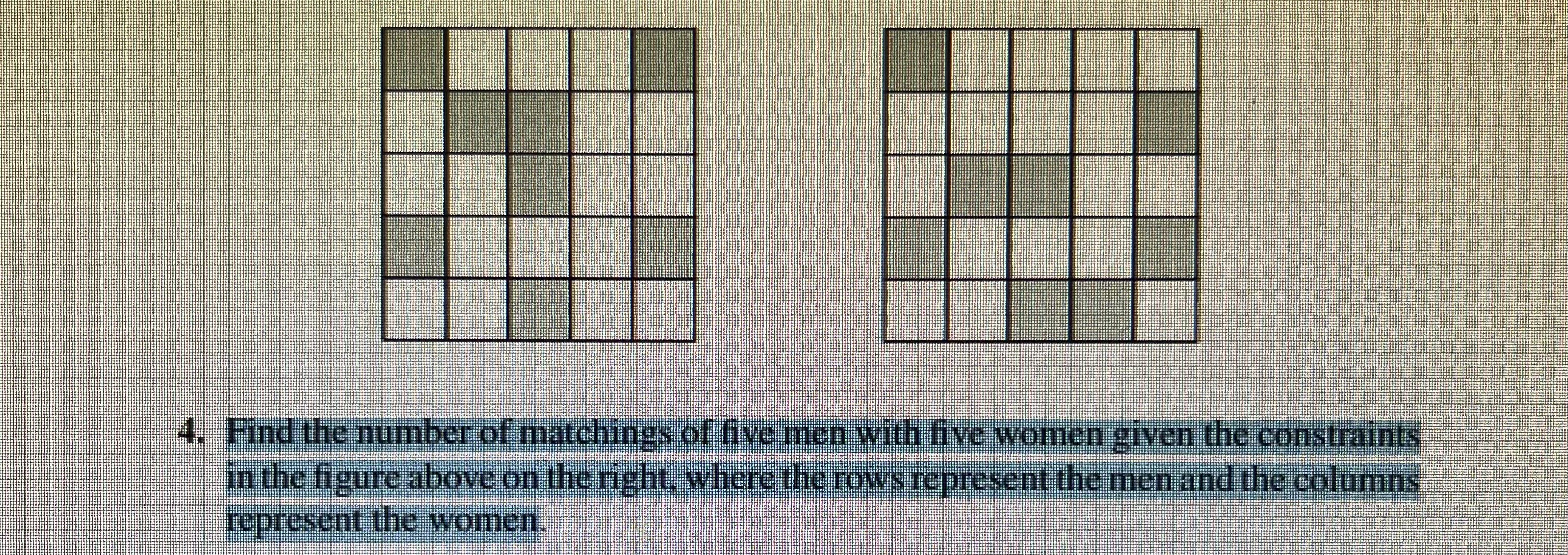 1. Find the number of matchings of five men with