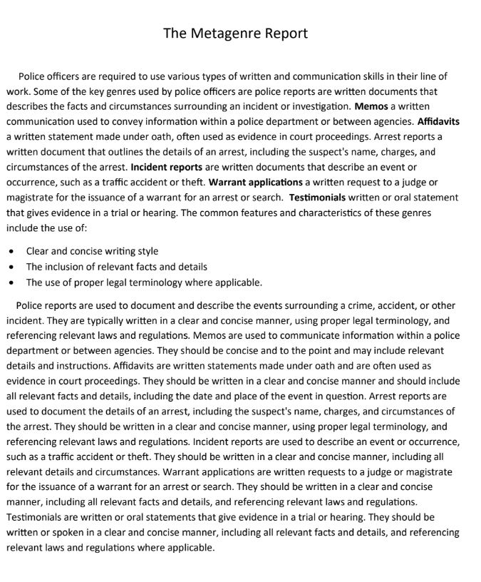 The lvletagenre Report Police ofcers are required