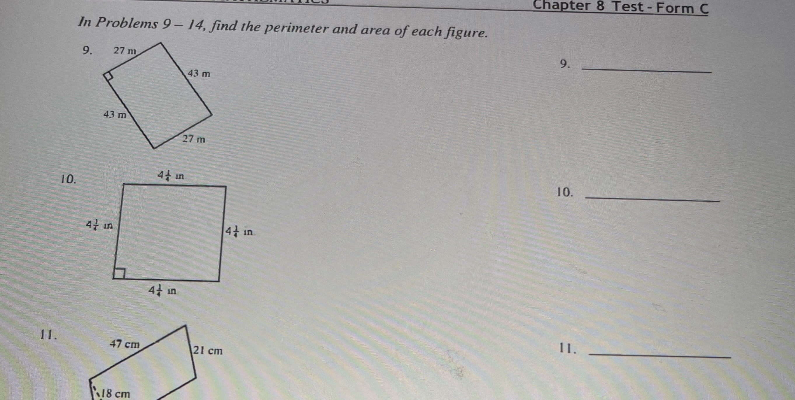 Chapter 8 Test - Form C In Problems 9 - 14, find