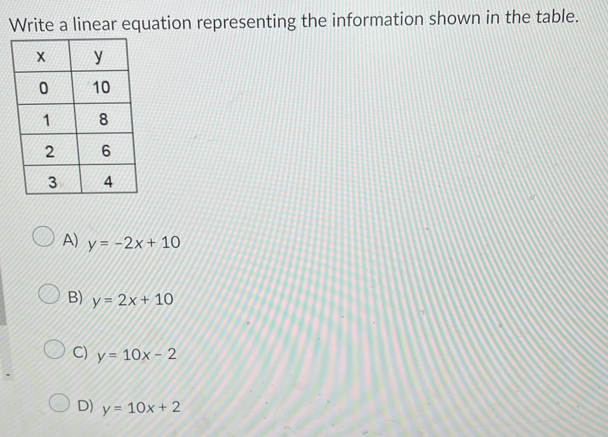 Write a linear equation representing the