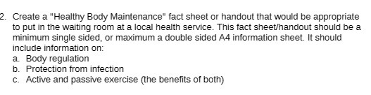 2. Create a "Healthy Body Maintenance" fact sheet