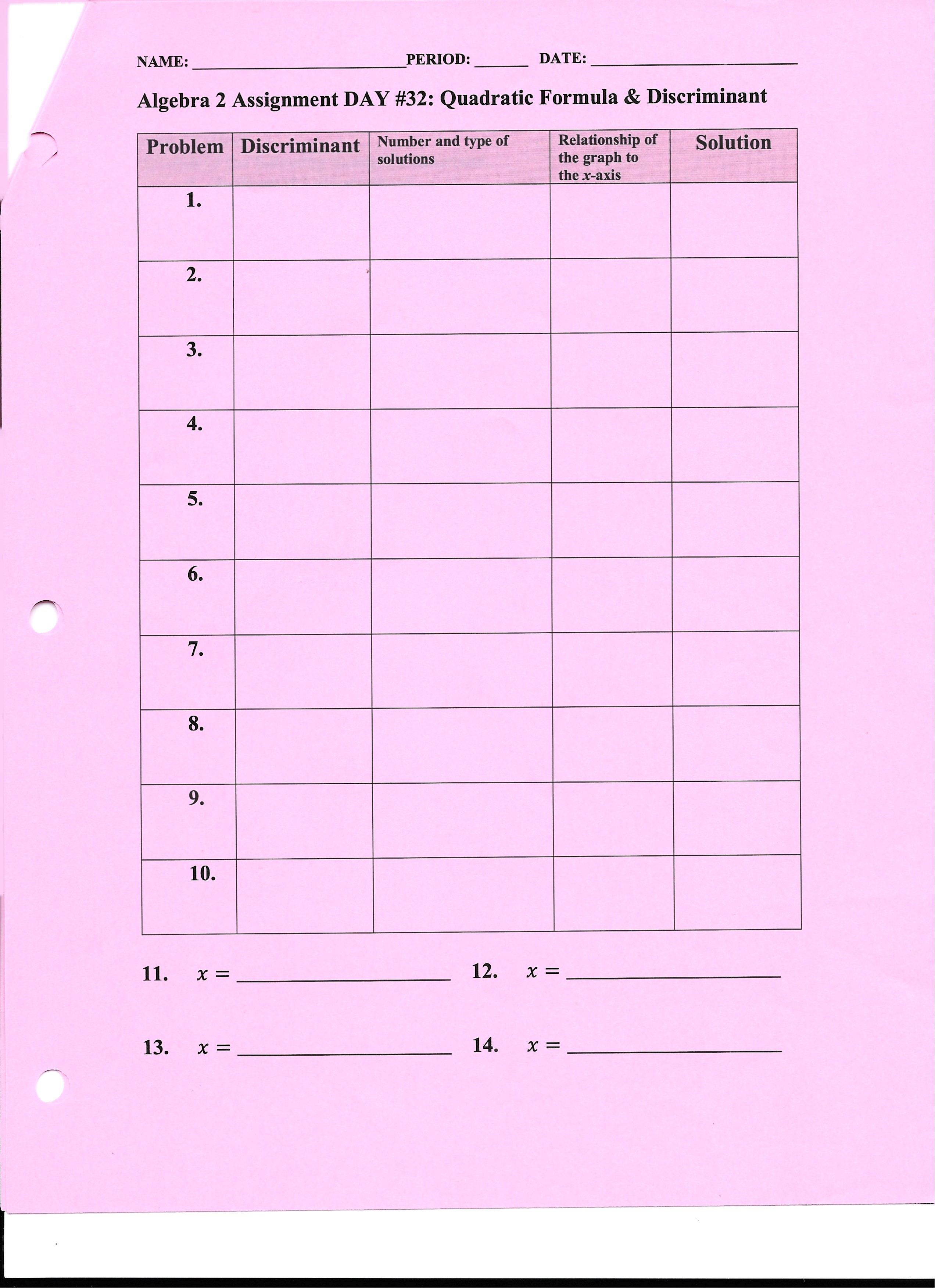 NAME: PERIOD: DATE: Algebra 2 Assignment DAY #32: