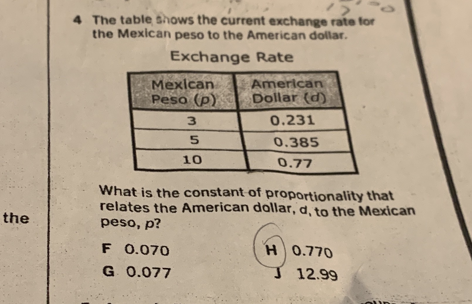 4 The table shows the current exchange rate for