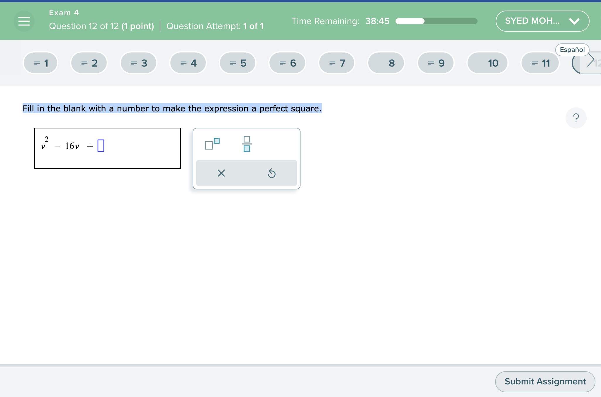 Exam 4 : Question 12 of12 (1 point) | Question
