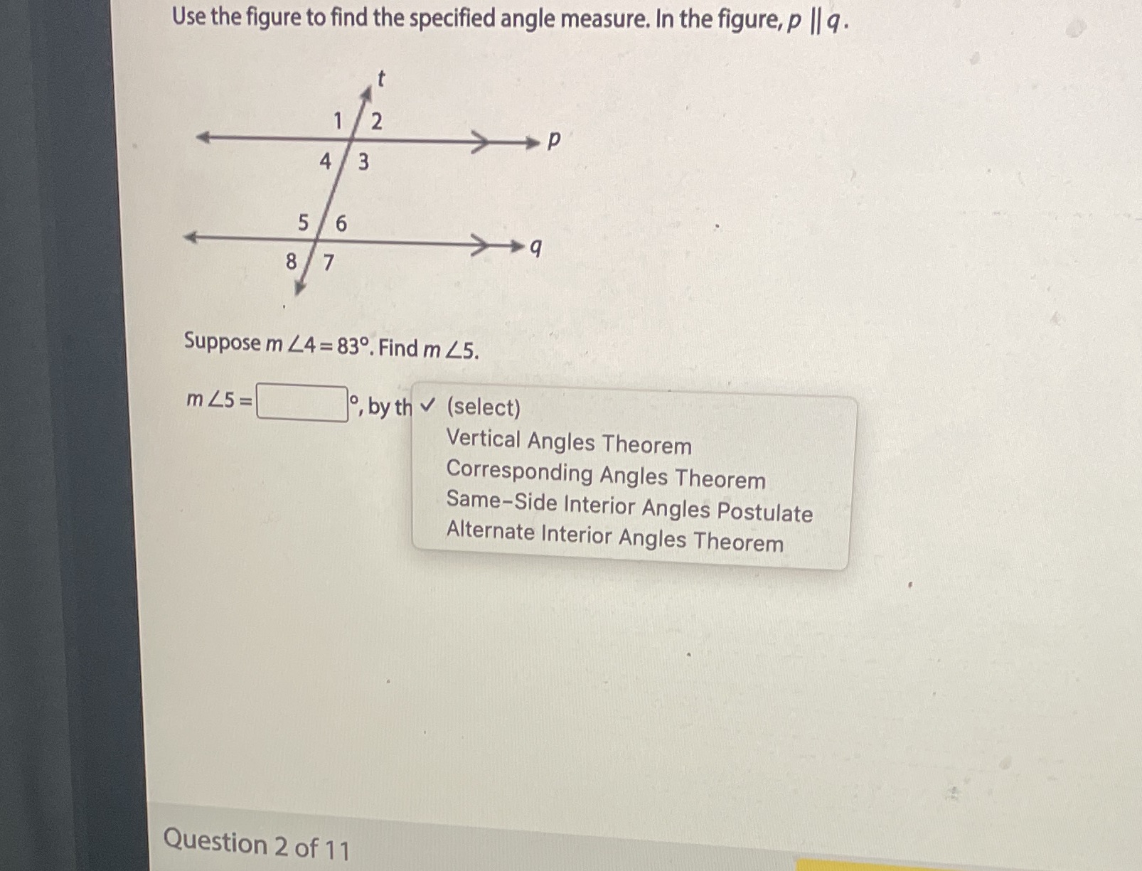 Use the figure to find the specified angle