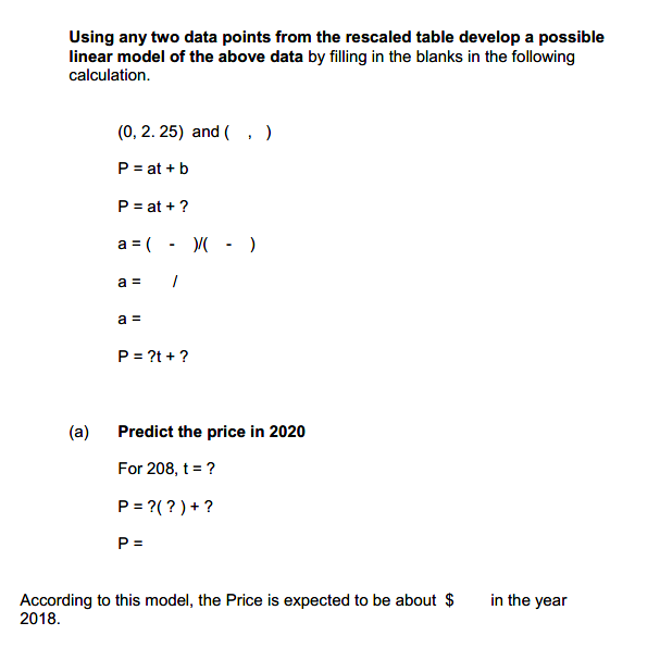 Using any two data points from the rescaled table
