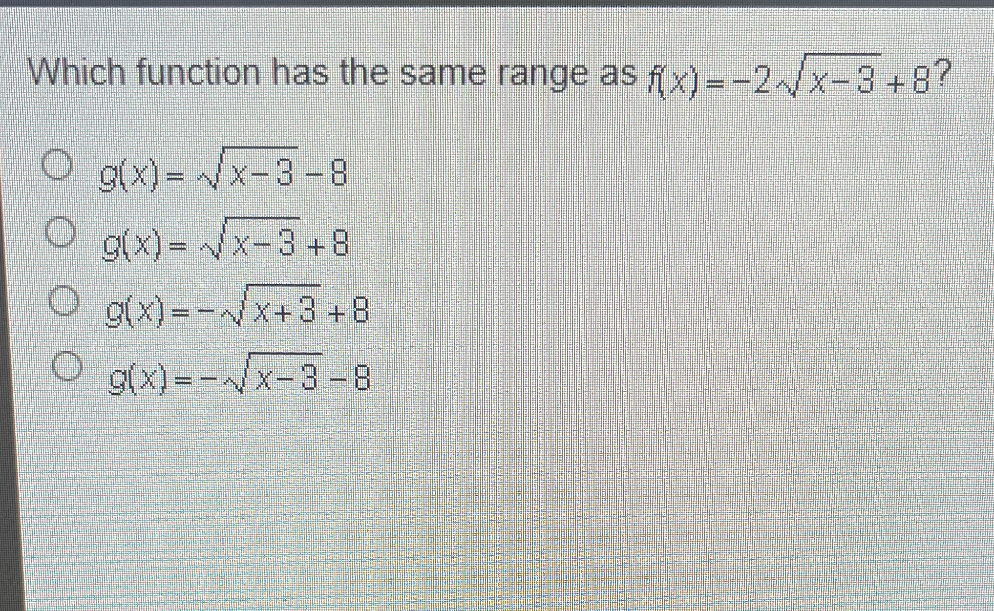 Which function has the same range as fx) = -2