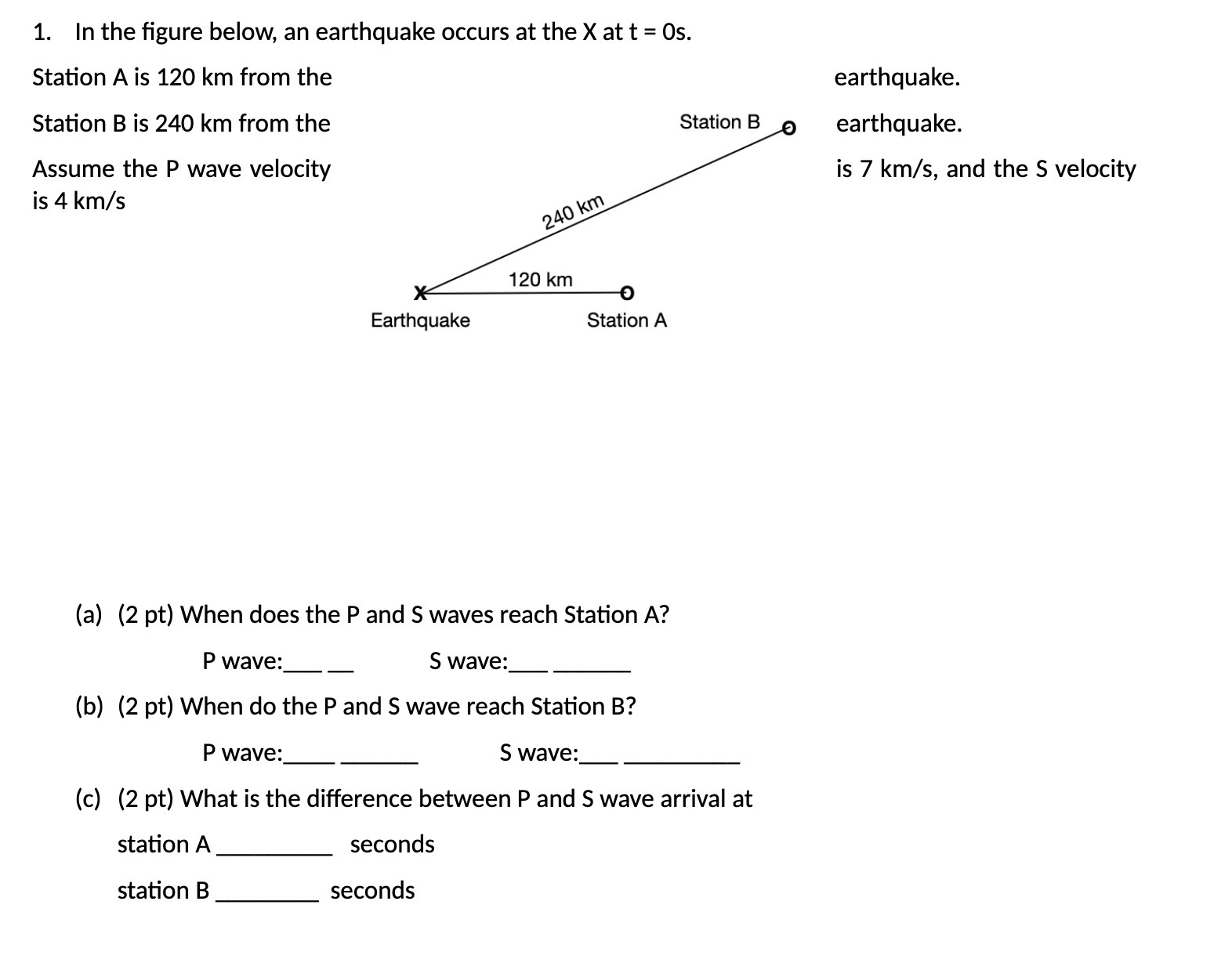 1. In the gure below, an earthquake occurs at the