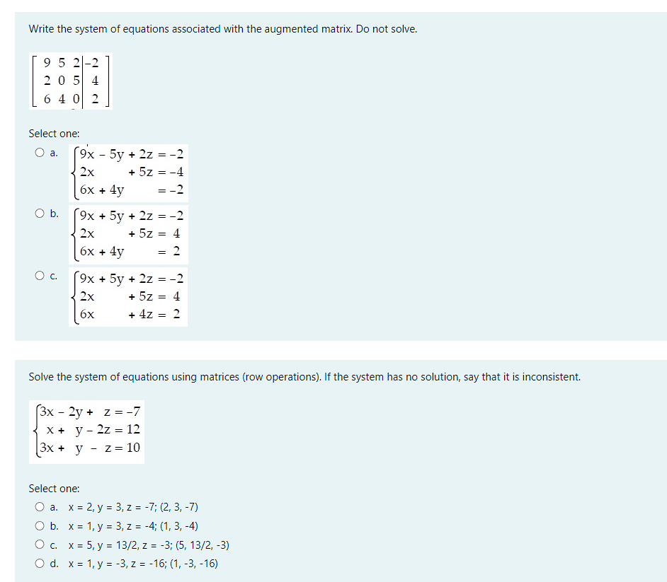 Write the system of equations associated with the