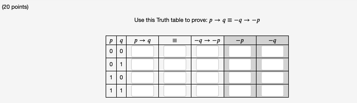 H3L1: 1) (20 points) Use this Truth table to
