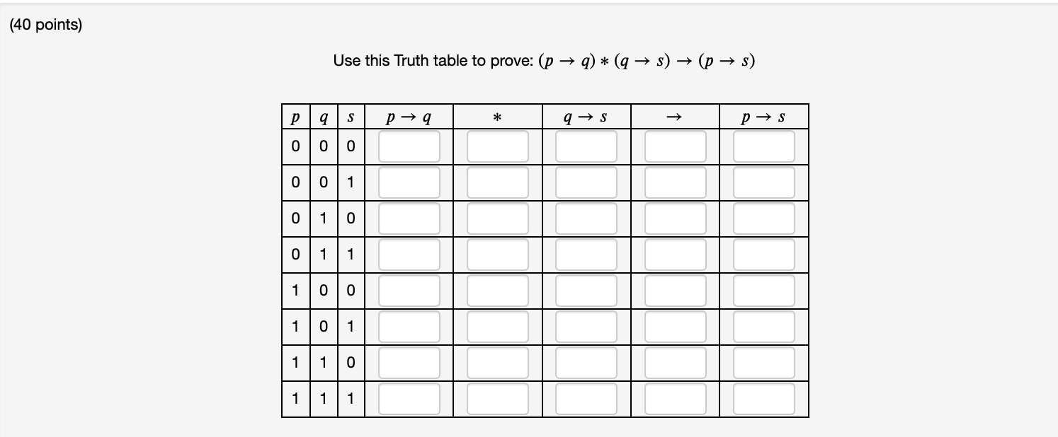H3L1: 1) (20 points) Use this Truth table to