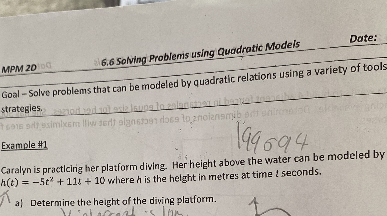 Date: MPM 2D Q 2 6.6 Solving Problems using