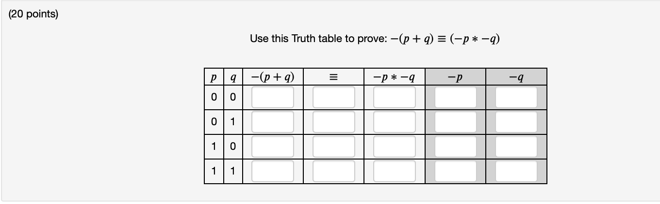 H3L1: 1) (20 points) Use this Truth table to