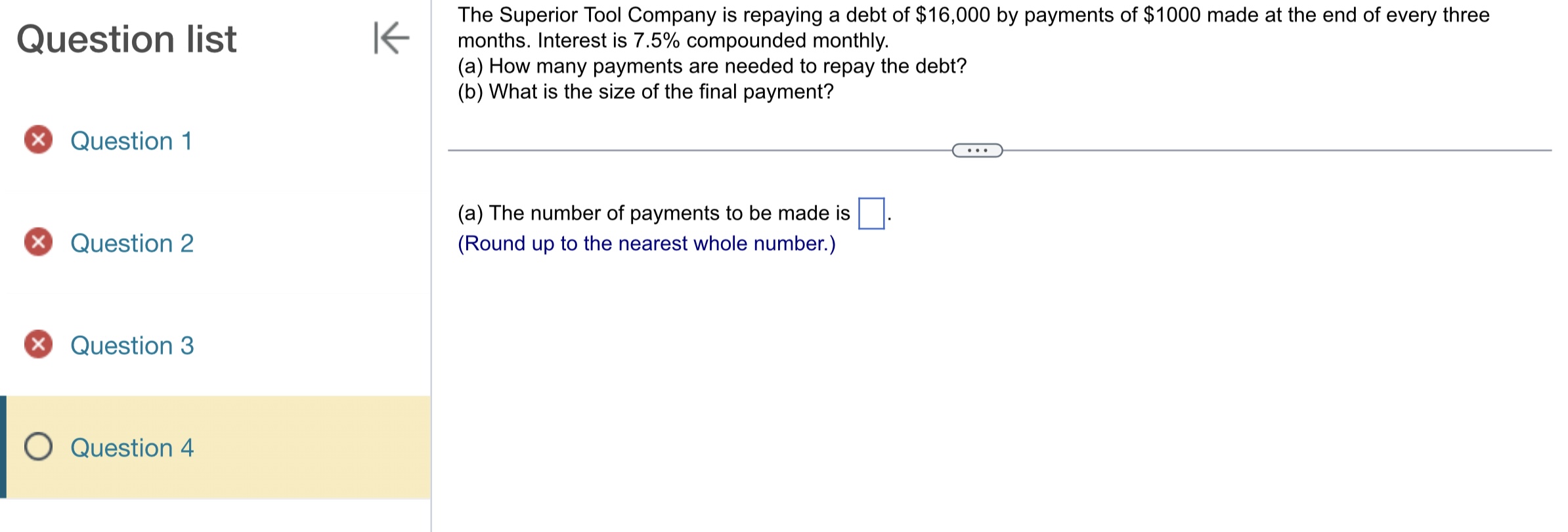Question list 0 Question 1 "4 Question 2 0
