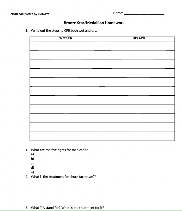 Return completed by FRIDAY! Name: 1. 1. 2. 3.