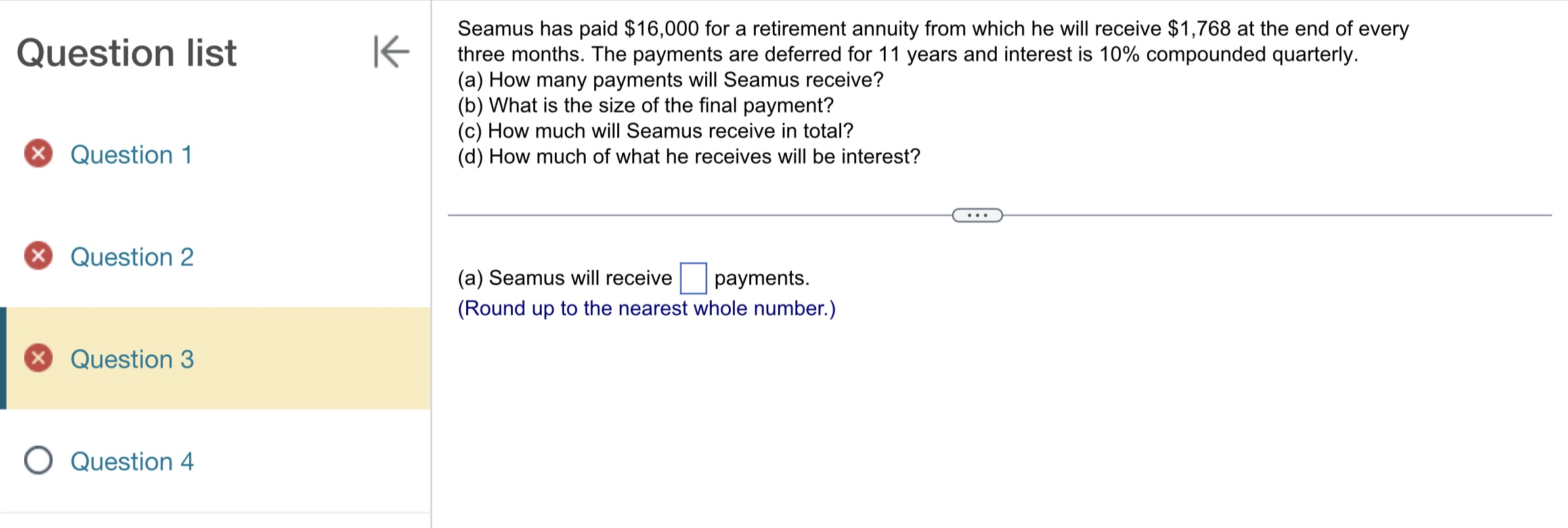 Question list 0 Question 1 "4 Question 2 0