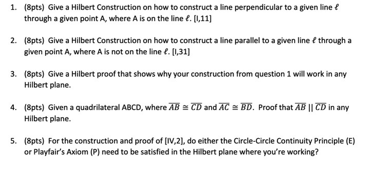 1. (8pts) Give a Hilbert Construction on how to