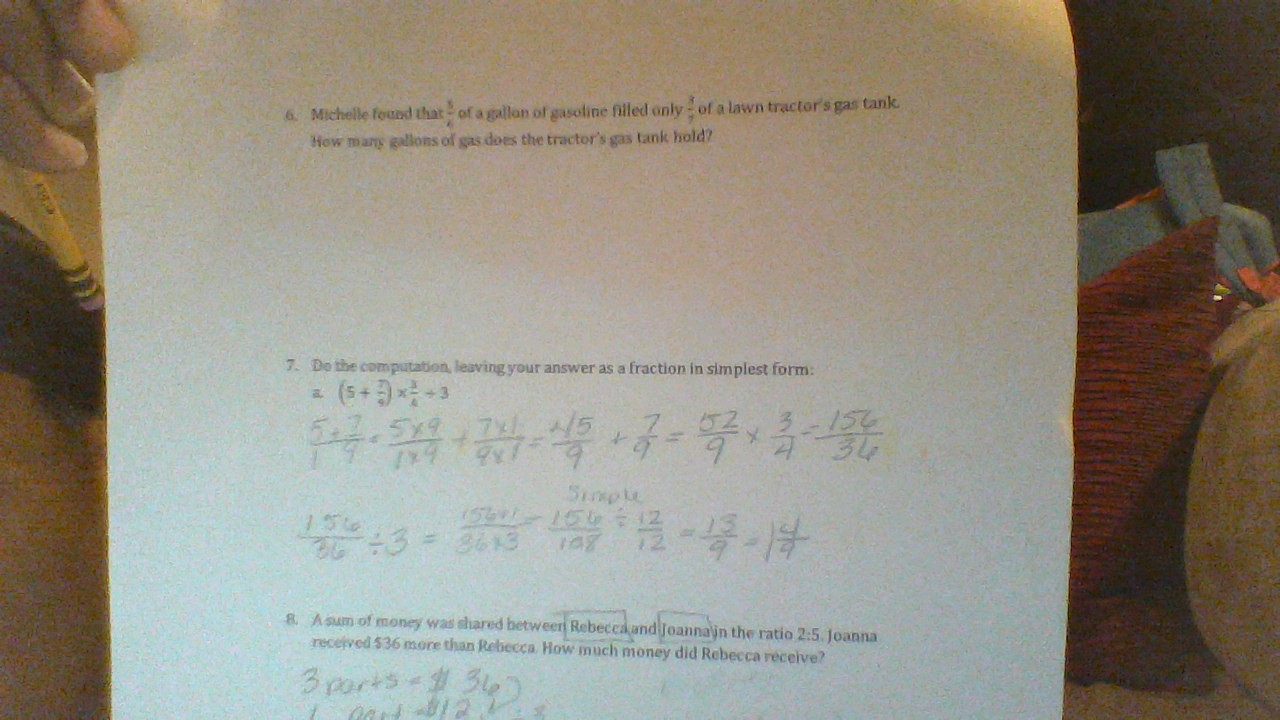 6. Michelle found that - of a gallon of gasoline