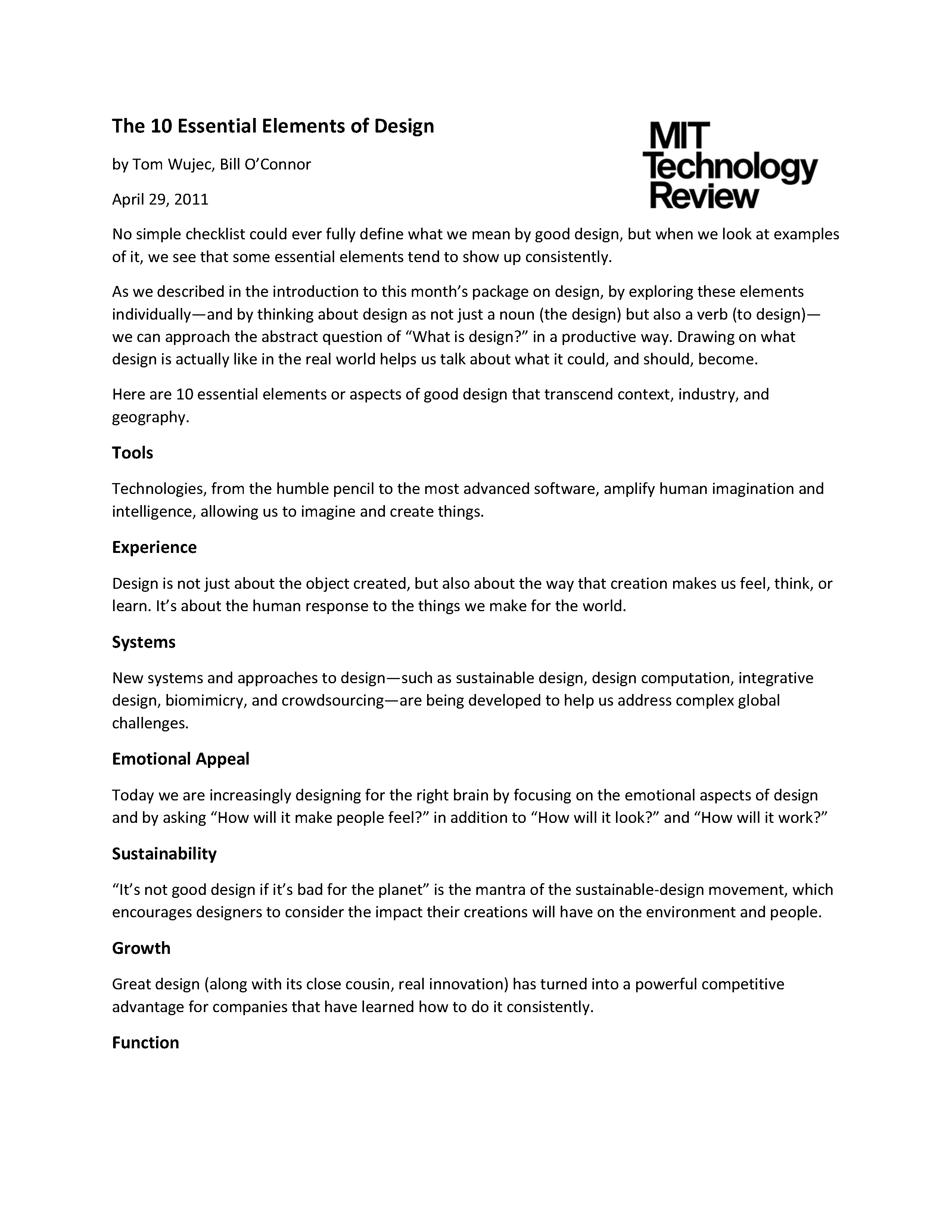 The 10 Essential Elements of Design MIT by Tom