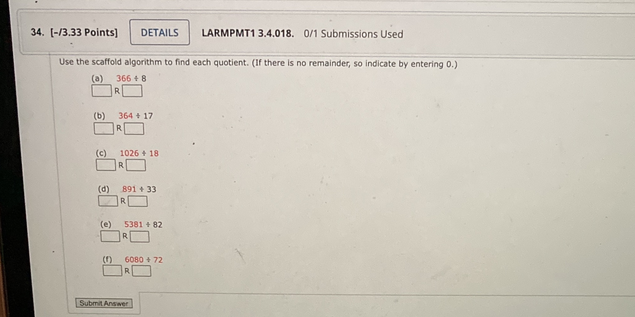 34. [-/3.33 Points] DETAILS LARMPMT1 3.4.018. 0/1