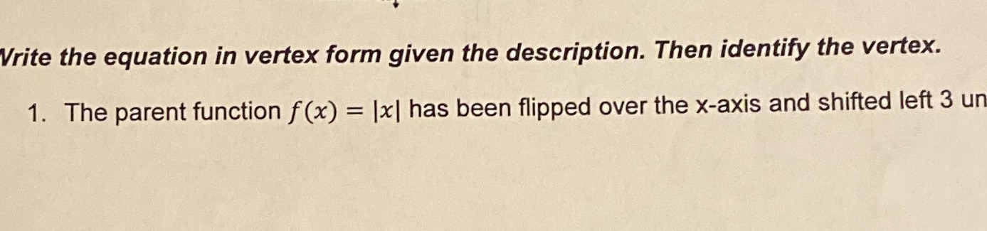 Write the equation in vertex form given the
