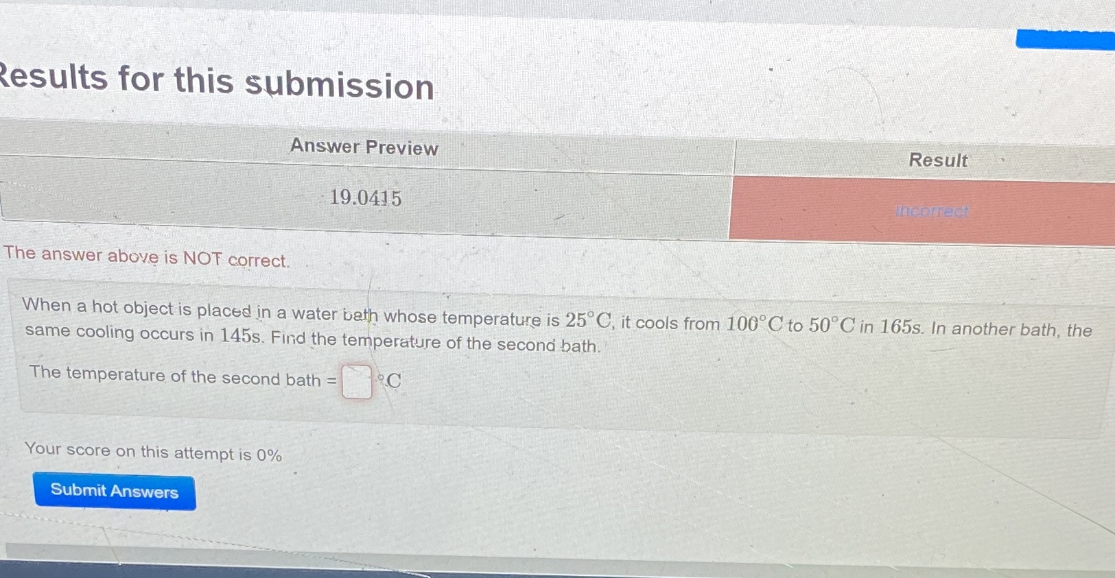 Results for this submission Answer Preview Result