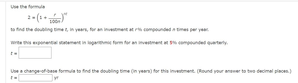 Use the formula nt 2 = 1 + 100n to find the