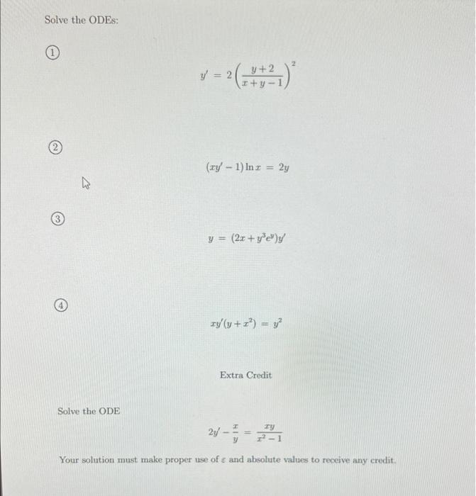 Solve the ODEs: (1 y +2 Z y = 2 rty-1 2 (ry'