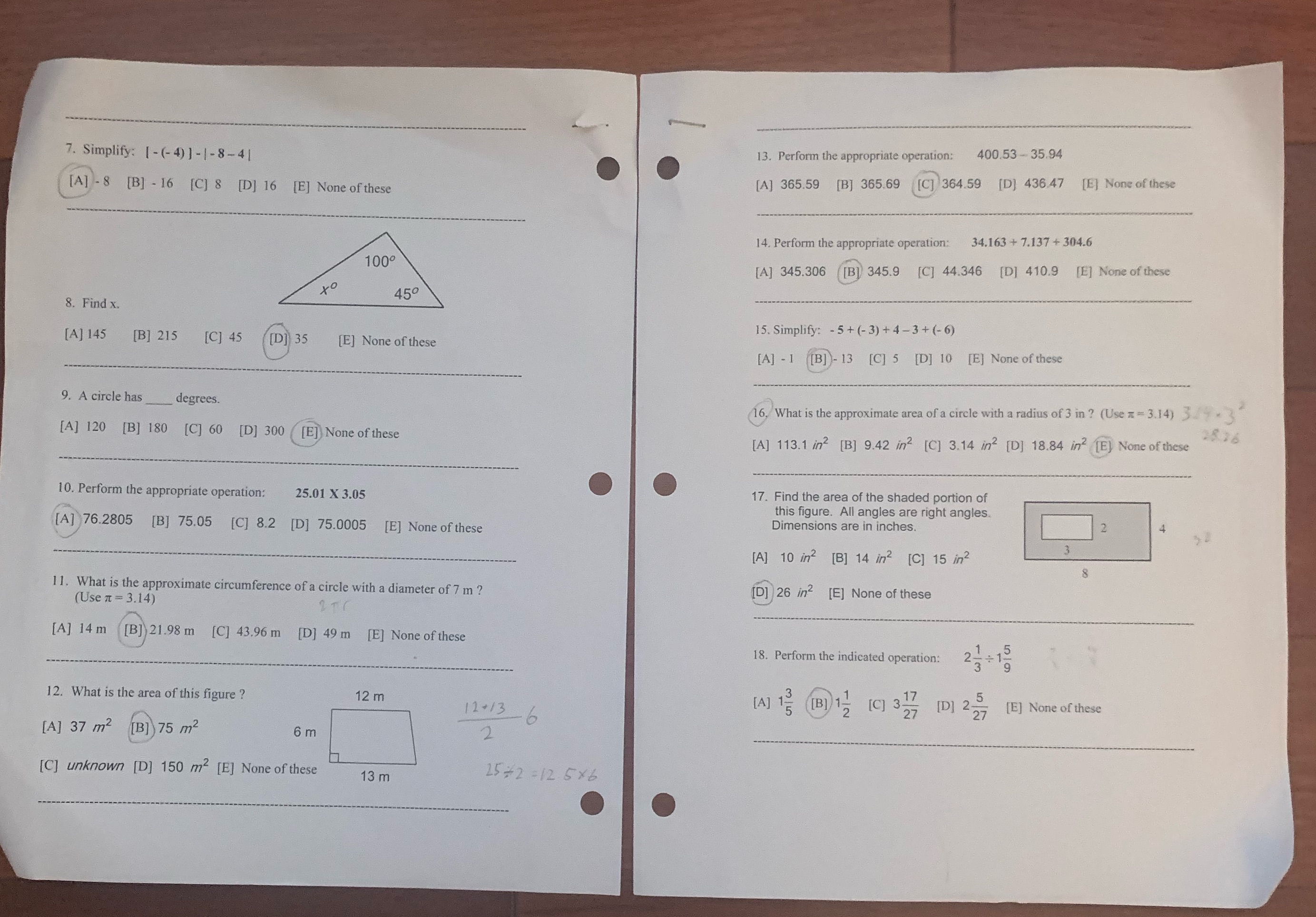 please choose the correct answer for the problems