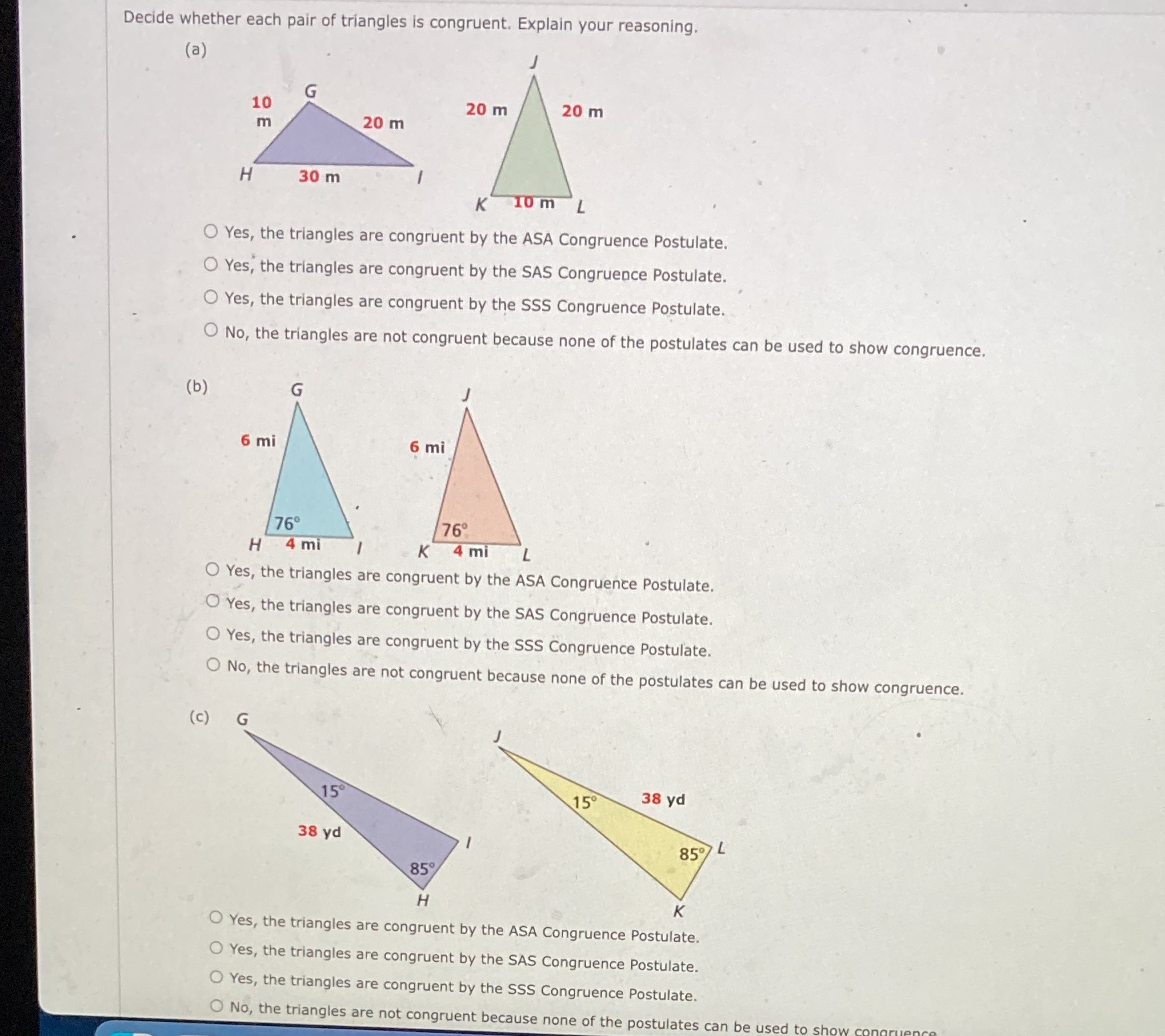 Decide whether each pair of triangles is