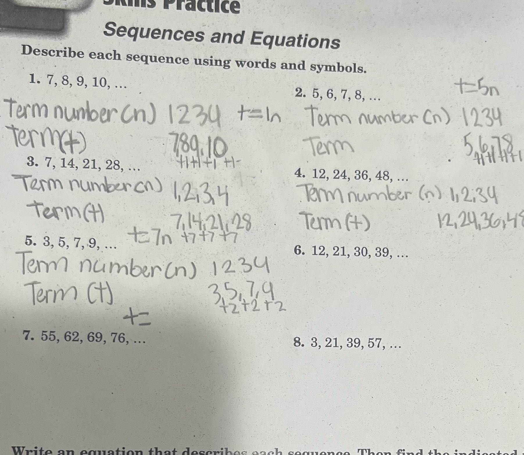 IS Practice Sequences and Equations Describe each
