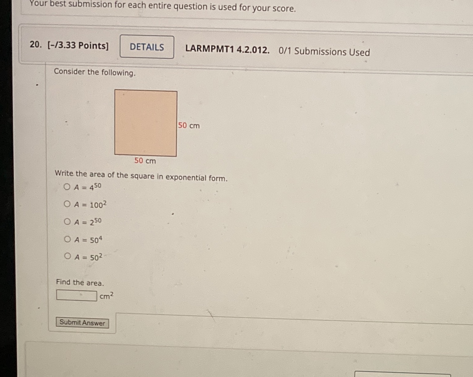 Your best submission for each entire question is