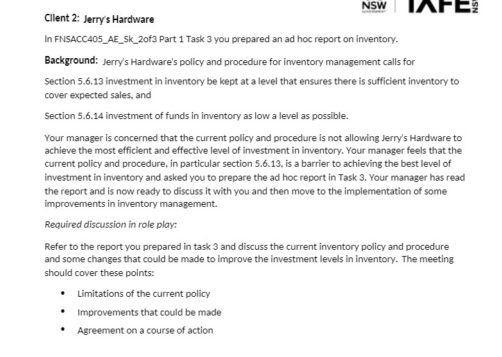 e?! . IAI'EE Client 1: Jerry's Hardware