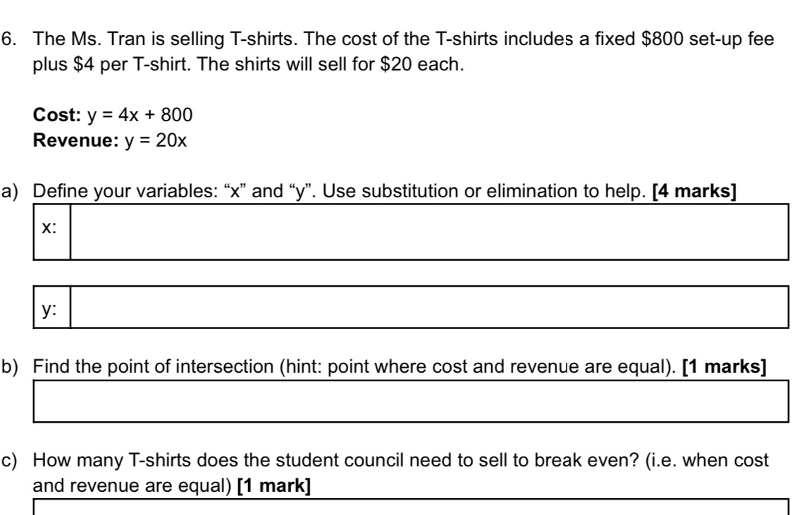 6. The Ms. Tran is selling T-shirts. The cost of