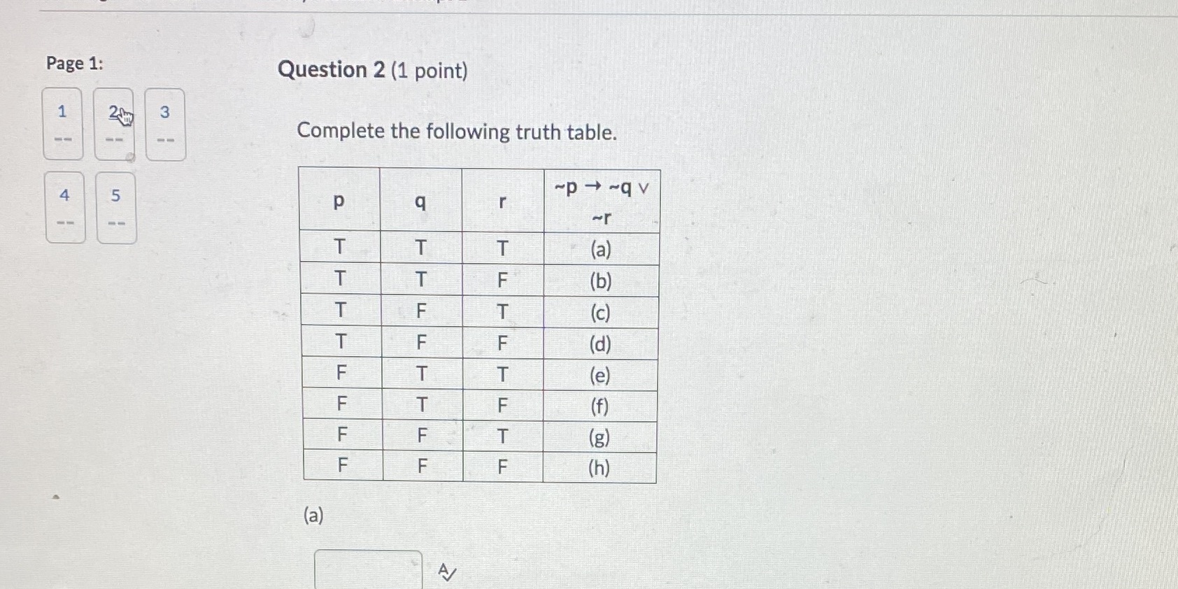 Need a-h please Page 1: Question 2 (1 point) 1 3