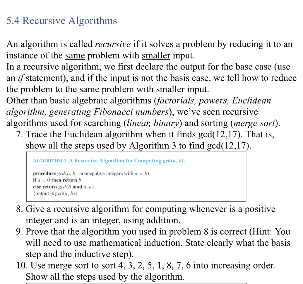 Please help with Question 9 and 10 5.4 Recursive