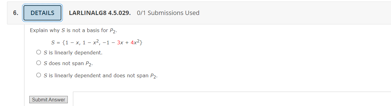 6. DETAILS LARLINALG8 4.5.029. 0/1 Submissions